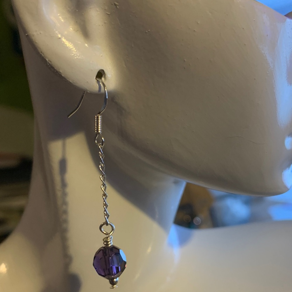 Pulse design Silver and Purple Dangle Earrings